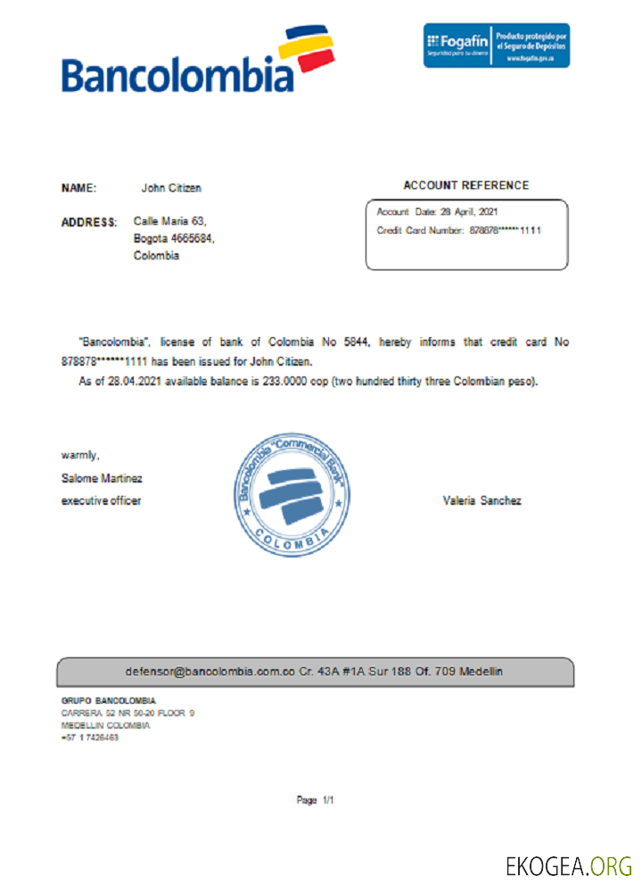 Colombie , Bancolombia , reference